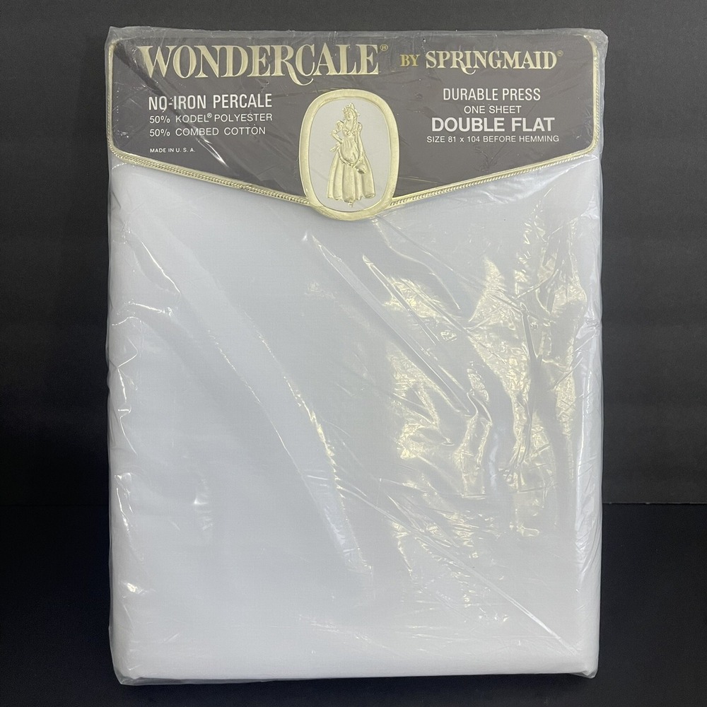 Wondercale Springmaid Double Flat Sheet Solid White 81" x 104" Vintage NEW